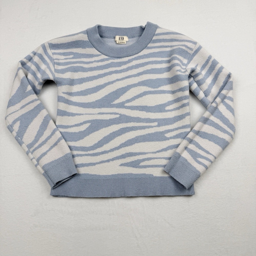 AND Kids Blue Zebra Print Knit Sweater Size 5–6Y Long Sleeve Pullover